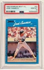 1990 Donruss Best of the AL #81 Jose Canseco PSA 10 Gem Mint Low Pop Athletics picture