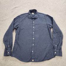 Sonrisa Silverty Shirt Mens Large Blue Houndstooth Flannel Button Up Lux Italy picture