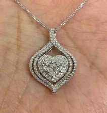 2Ct Round Cut Real Moissanite Heart Pendant 14K White Gold Plated Silver Chain picture
