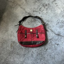 Dooney&Bourke Red Suede Shoulder Bag With Brown Leather Trim picture