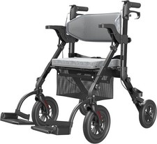 Used 2-in-1 Rollator & Transport Chair - Lightweight Foldable - Black picture