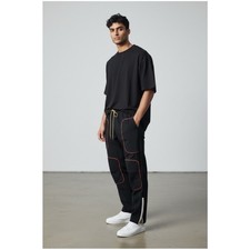 Rhude Men’s Sz S Black Red Rally Sweatpants Moto Knit Stretch Ponte Pull On picture