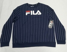 FILA Heritage Classic Mens warm Fleece sweater Navy Blue stripe Sweater picture