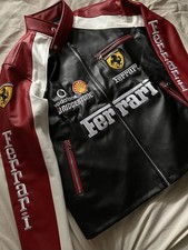 Vintage Ferrari F1 Racing Jacket 90s Red Leather Motorsport Biker Formula 1 picture