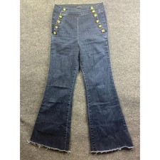 Ramy Brook Flare Jeans Womens 29 Dark Blue Sailor Button Raw Hem Wide Leg picture