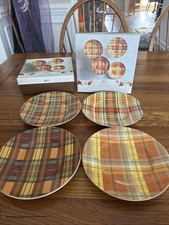 Pier 1 Harvest Plaid Set Of 4 Salad Dessert Plates 8 5/8 “  In Original Box picture