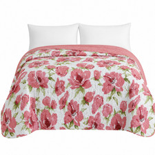 Pink Floral Quilt 90x90 Inch Reversible Bedspread Coverlet Bedding Blanket New picture