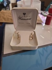 Real 14kt White Gold Diamond Fascination Push Back C Hoop Earrings With Box picture