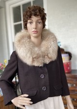 Vintage 1960s Anglo Fashions NY Wool Jacket Fox Fur Collar Aubergine Union Made picture