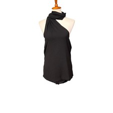 Halston Heritage Top Womens Small Black One Shoulder Draped Scarf Blouse NWT picture