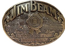 Vintage Jim Beam Bourbon Whiskey Metal Western Belt Buckle Limited Edition USA picture