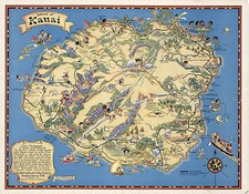 Kauai Map Historical Pictorial Hawaiian Island Vintage Wall Art Poster Print picture
