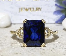 6.30 Ct Emerald Cut Natural Sapphire Diamond Engagement Ring 925 Sterling Silver picture