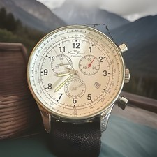 Lucien Piccard 26574WH Swiss Chronograph Watch White Dial Sapphire Leather Box picture