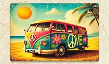 VW- Volkswagen Bus - vanagan - 12x8Retro Beach Bus Aluminum Sign -new picture