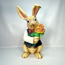Easter Bunny Paper Mache Made - Mr. Rabbit Vintage Holding Flowers 17