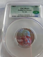 1962 P Washington Quarter 25C Business Strike Doubled Die Obv FS-101 CAC MS63 picture