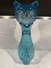 Vintage Ruffino Empoli Cat Decanter Bottle Teal Blue 1960s MCM Italian Glass 13