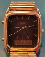 Vintage 1981 N MINT Seiko Hybrid H601-5430 RO  Gold Quartz Mens Watch JAPAN picture