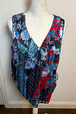 INC International Concepts Womens XL Floral V-Neck Sleeveless Ruffle Blouse picture
