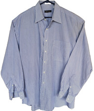 OSCC Bespoke Men's Blue White Pinstripe Long Sleeve Dress Shirt  17-36  USA 100% picture