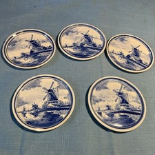 5 - Vintage Delfts Ram Holland Hand Painted ,windmill Scene Signed Coaster -W.V picture