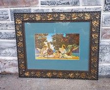 Antique Vintage Maxfield Parrish Lute Players Print, Gold Gilt Floral Frame picture
