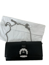 Authentic Jimmy Choo Black Pebbled Leather CrystalBuckle Continental evening bag picture