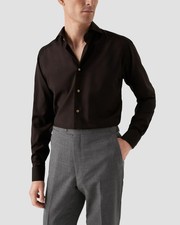 ETON Solid Dark Bordo Burgundy Red Twill 100% Merino Wool Shirt SLIM FIT picture