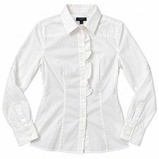 Talbots Petites Womens 2P White Ruffle Front Roll Tab Sleeve Button Down Shirt picture
