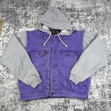 Vintage 1990s Bugle Boy Denim Jacket Built-In Hoodie Streetwear Grunge Skate XL picture