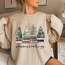 Bookish Christmas Sweatshirt Seasons Readings Book Lover Gift Holiday Top picture