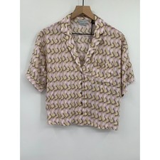 Prana Shirt Womens Medium Brown Pink Iguala Top Short Sleeve Boxy Button Up NEW picture