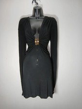 Vintage Roberto Cavalli FW2006 Gothic Deep Plunge Gold Hardware Dress J19 picture
