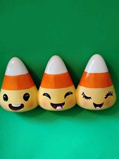 Anthropomorphic Halloween Candy Corn Trio Cute Not Scary Faces Resin Figurine picture