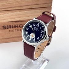 Shinola Runwell Men's 41mm Midnight Blue Dial Leather Strap Quartz Watch picture
