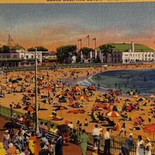 Vtg Rare 1935 Rye Playland Beach NY Linen Postcard Boardwalk Posted New York picture