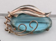 1940s Sterling by Jordan Massive 5cm Aquamarine Silver Jelly Flower Brooch Pin picture