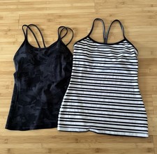 LULULEMON bundle od 2 Black Camo and Black-White Striped Women's Tank Tops picture