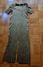 ZARA Trafaluc Metallic Gold Pleated Wide-Leg Dress With Slit Cap Sleeve Sz S picture