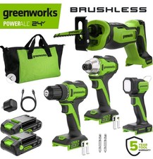 Greenworks CK344A1 24V Brushless 4 Power Tool Combo Kit 2 Batteries Drill Sawzaw picture