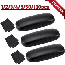 NEW Clam Shell Hard Eyeglasses PU Glasses Case Black w/Microfiber Cleaning Cloth picture