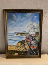 Vintage Outsider Art Southern Pacific Locomotive at the coast by Roberta Stanton picture