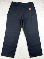 Carhartt B11 Duck Dungaree Pants Mens 36x30 Black Canvas Carpenter Workwear picture