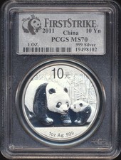 2011 China Panda 1oz .999 Silver - 10 Yuan - PCGS MS70 - FIRST STRIKE picture