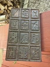 Antique Springerle Cookie Mold Trivet  Metal 7” 12 Print Decorative Border Feet picture