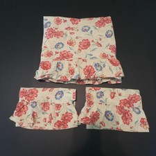 VTG Liz Claiborne Floral Queen Sheet 2 King Pillowcases Red Blue Ruffles Cottage picture