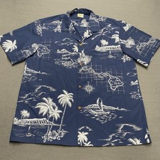 Royal Creations Shirt Mens XL Blue Hawaiian Map Print Short Sleeve Button Up USA picture
