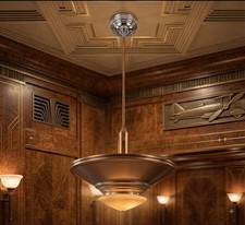 Antique 30s 40s Art Deco Machine Age Industrial LARGE Pendant Chandelier Light picture