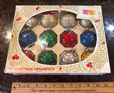 Vtg Shiny Brite  mica 4 pc & Rauch Kmart Glass Christmas Ornaments 8px. Box 12 picture
